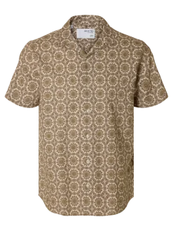Selected Miesten Paita NEW LINEN SHIRT RESORT Ruskea Kuosi