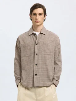 Selected miesten paitatakki, RELAX HENRY OVERSHIRT Ruskea Kuosi