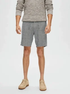 Selected Miesten Shortsit, COMFORT BRODY LINEN SHORTS Sininen Kuosi