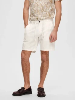 Selected miesten shortsit, COMFORT BRODY LINEN SHORTS Valkoinen