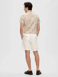 Selected miesten shortsit, COMFORT BRODY LINEN SHORTS Valkoinen