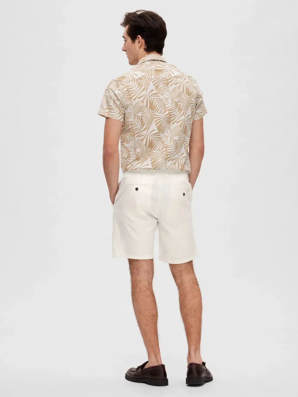 Selected miesten shortsit, COMFORT BRODY LINEN SHORTS Valkoinen