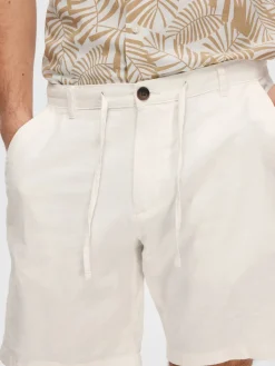 Selected miesten shortsit, COMFORT BRODY LINEN SHORTS Valkoinen
