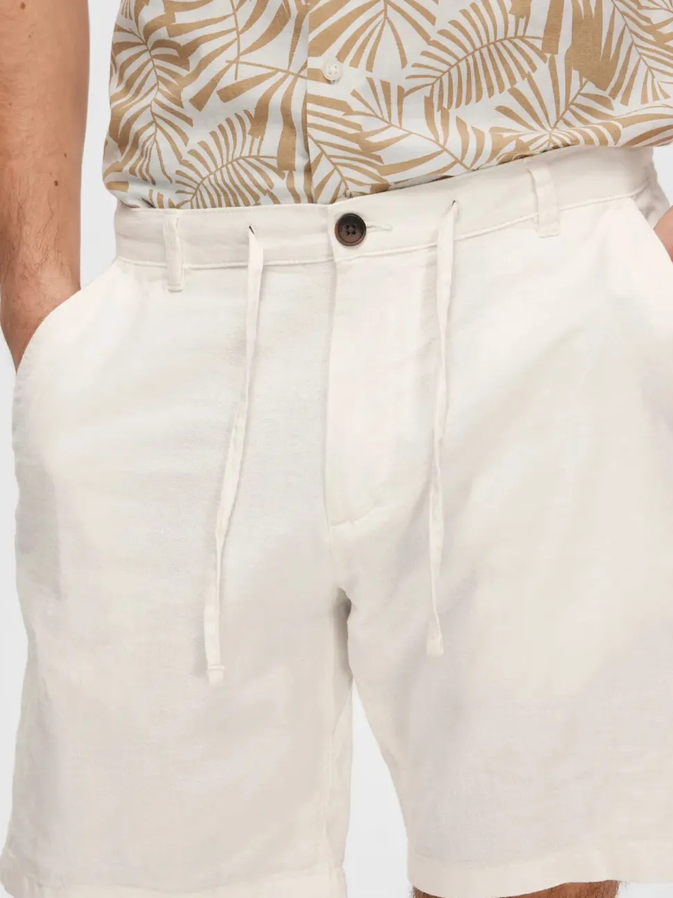 Selected miesten shortsit, COMFORT BRODY LINEN SHORTS Valkoinen