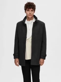Selected Miesten Takki, REUBEN WOOL COAT Musta