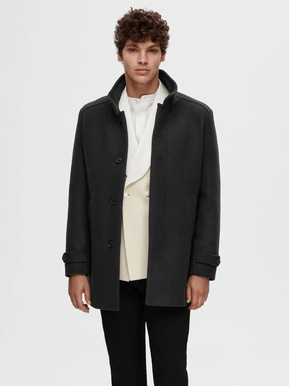 Selected Miesten Takki, REUBEN WOOL COAT Musta