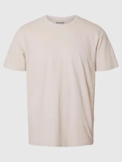 Selected miesten t-paita, ASPEN SLUB SS O-NECK Beige