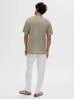 Selected Miesten T-Paita, BET LINEN SS O-NECK Armeijanvihreä