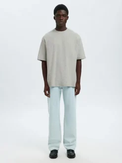 Selected miesten t-paita, LOOSE OSCAR SS O-NECK, Light Grey Melange
