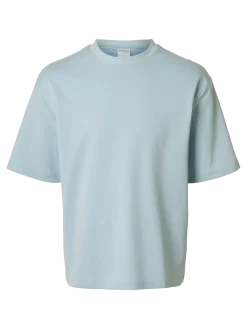 Selected miesten t-paita, LOOSE OSCAR SS O-NECK Vaaleansininen