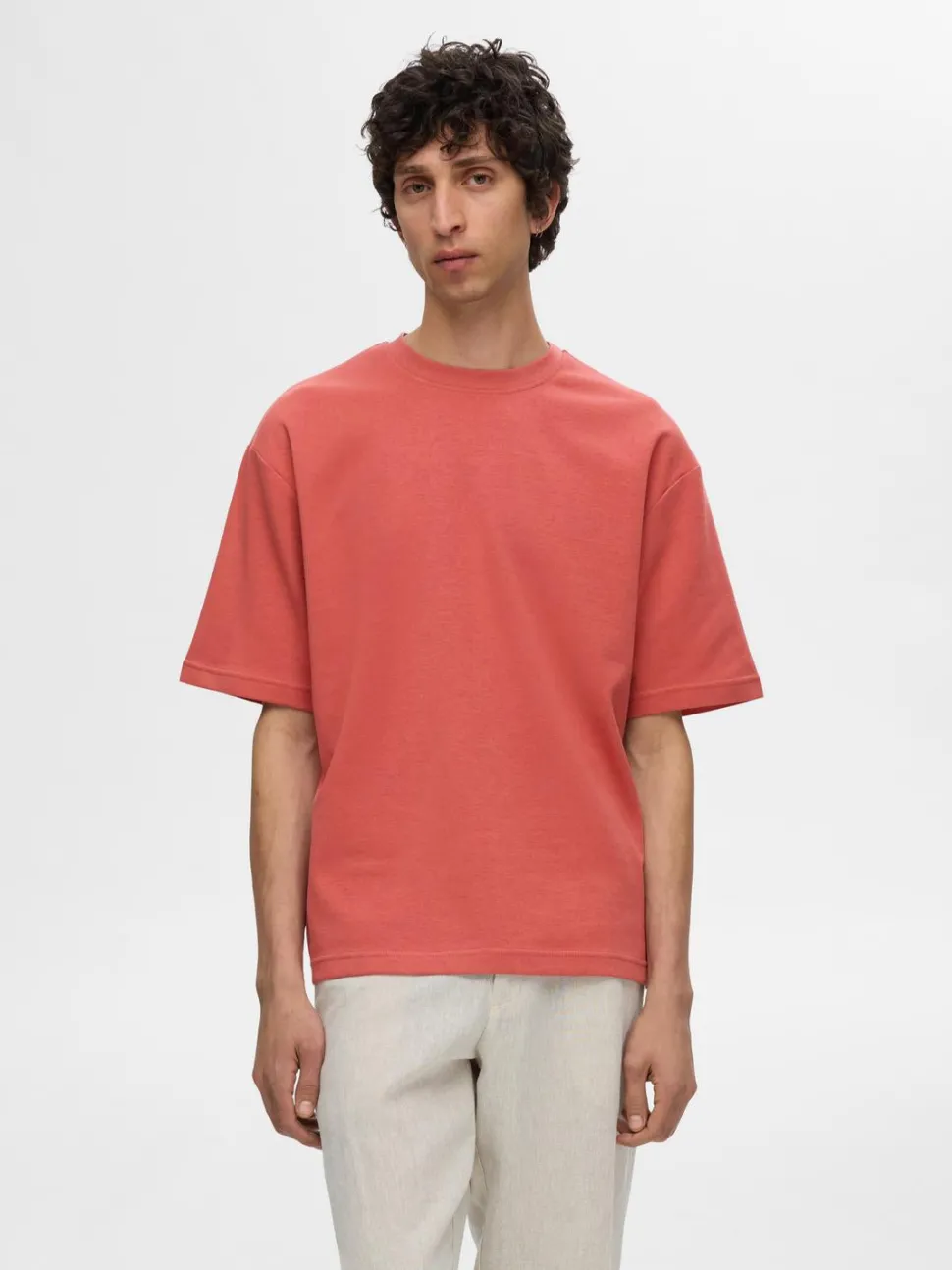 Selected miesten t-paita, LOOSE OSCAR SS O-NECK Punainen