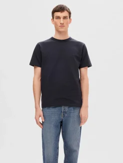Selected miesten t-paita, SANDER SEERSUCKER SS O-NECK Tummansininen
