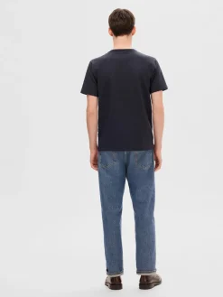 Selected miesten t-paita, SANDER SEERSUCKER SS O-NECK Tummansininen