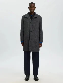 Selected miesten villakangastakki, SLHRAINAR WOOL BLEND COAT Black Black & White