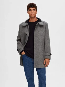Selected Miesten Villakangastakki, REUBEN WOOL COAT NOS Vaaleanharmaa