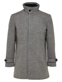 Selected Miesten Villakangastakki, REUBEN WOOL COAT NOS Vaaleanharmaa