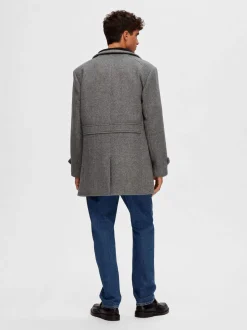 Selected Miesten Villakangastakki, REUBEN WOOL COAT NOS Vaaleanharmaa