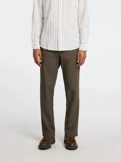 Selected pellavahousut, SLIM TAPE BRODY LINEN PANT Forest Night Mixed W. Kal
