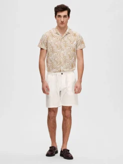 Selected shortsit, COMFORT BRODY LINEN SHORTS Luonnonvalkoinen