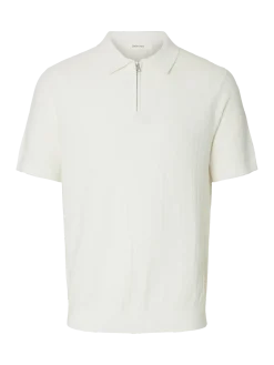 SLHCRAN SS KNIT STRUCTURE ZIP POLO NOOS Egret