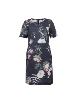 S.T.I naisten mekko, CARENNA PRINT LINEN DRESS 100CM Sininen Kuosi