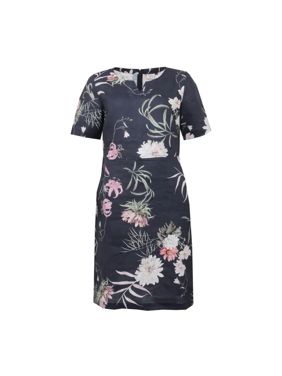 S.T.I naisten mekko, CARENNA PRINT LINEN DRESS 100CM Sininen Kuosi