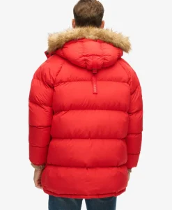 Superdry Miesten Parkatakki, Everest Longline Baffled Parka Punainen