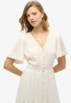 Superdry naisten mekko, Ibiza S/s Midi Tea Dress Valkoinen