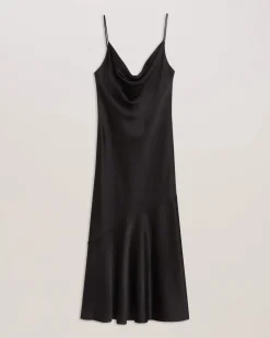 Ted Baker Naisten Mekko, TUNCA Satin Cowl Neck Evening Midi Dress Musta