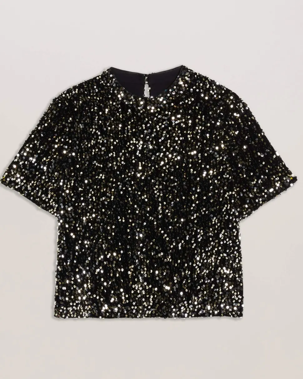 Ted Baker Naisten Pusero, ZARHAA BOXY VELVET SEQUIN TEE Musta
