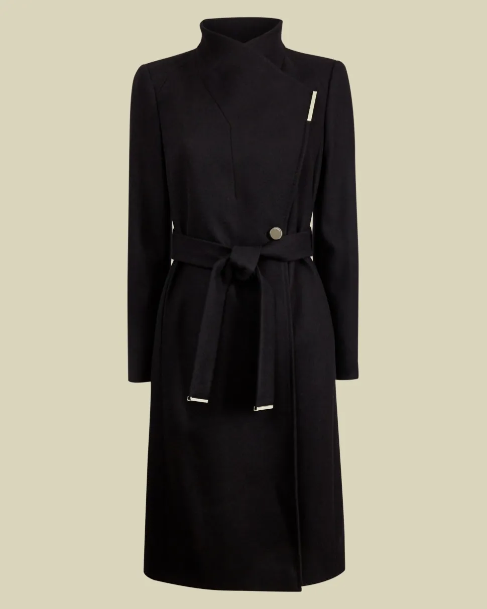 Ted Baker Naisten Villakangastakki, Rose Midi Wool Wrap Coat Musta