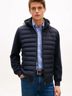 Tommy Hilfiger miesten hybriditakki Mix Media Hooded Zip, tummansininen