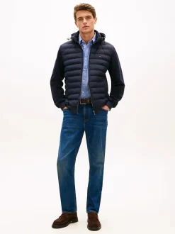 Tommy Hilfiger miesten hybriditakki Mix Media Hooded Zip, tummansininen