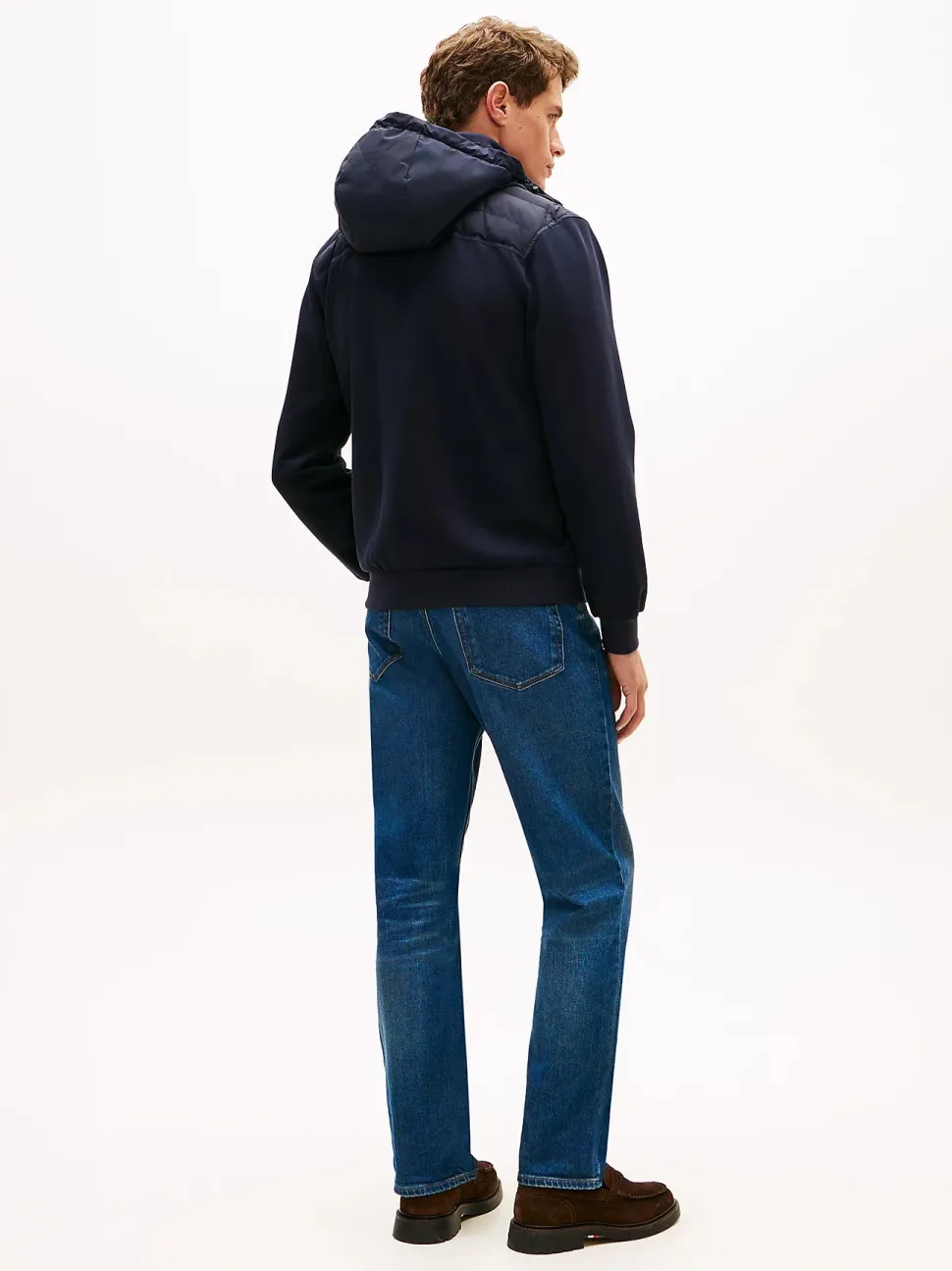 Tommy Hilfiger miesten hybriditakki Mix Media Hooded Zip, tummansininen
