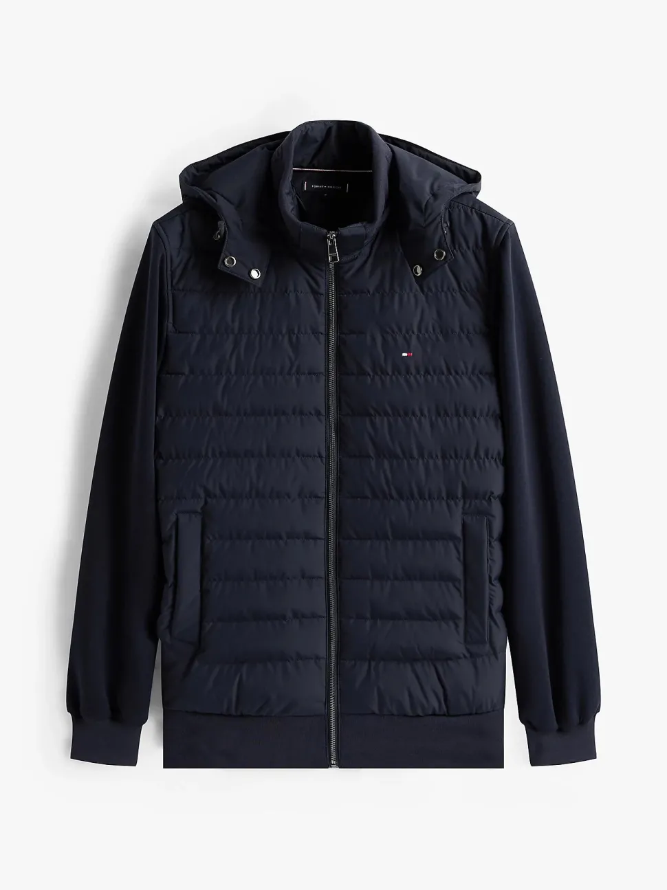 Tommy Hilfiger miesten hybriditakki Mix Media Hooded Zip, tummansininen