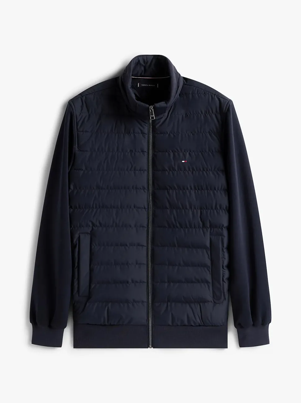 Tommy Hilfiger miesten hybriditakki Mix Media Hooded Zip, tummansininen