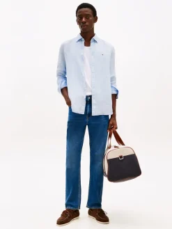 Tommy Hilfiger Miesten Kauluspaita, PIGMENT DYED LINEN SOLID Keskisininen