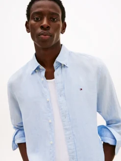 Tommy Hilfiger Miesten Kauluspaita, PIGMENT DYED LINEN SOLID Keskisininen