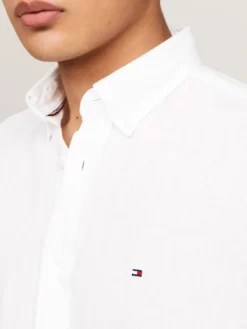 Tommy Hilfiger Miesten Kauluspaita, PIGMENT DYED LINEN RF SHIRT Valkoinen