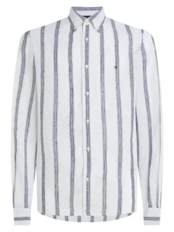Tommy Hilfiger Miesten Kauluspaita, LINEN TRIPLE STRIPE SHIRT Raidallinen Sininen