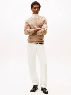 Tommy Hilfiger miesten neulepaita Classic Cotton Cable Crew Neck, beige
