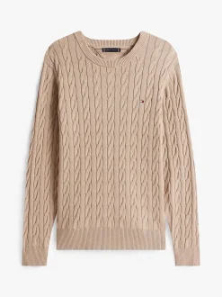 Tommy Hilfiger miesten neulepaita Classic Cotton Cable Crew Neck, beige