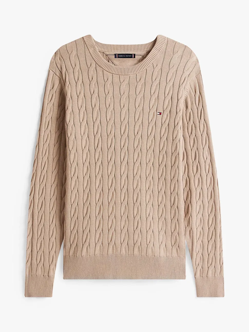 Tommy Hilfiger miesten neulepaita Classic Cotton Cable Crew Neck, beige