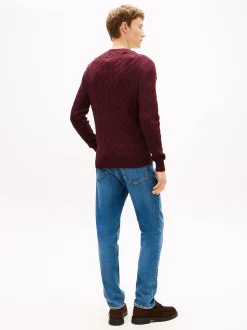 Tommy Hilfiger miesten neulepaita Classic Cotton Cable Crew Neck, viininpunainen