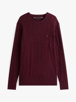 Tommy Hilfiger miesten neulepaita Classic Cotton Cable Crew Neck, viininpunainen