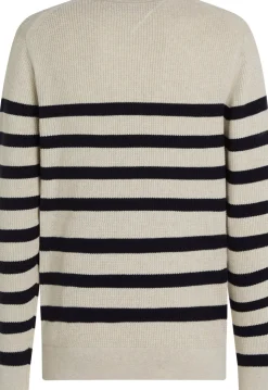Tommy Hilfiger Miesten Neulepusero, STRUCTURE CREW Raidallinen Valkoinen