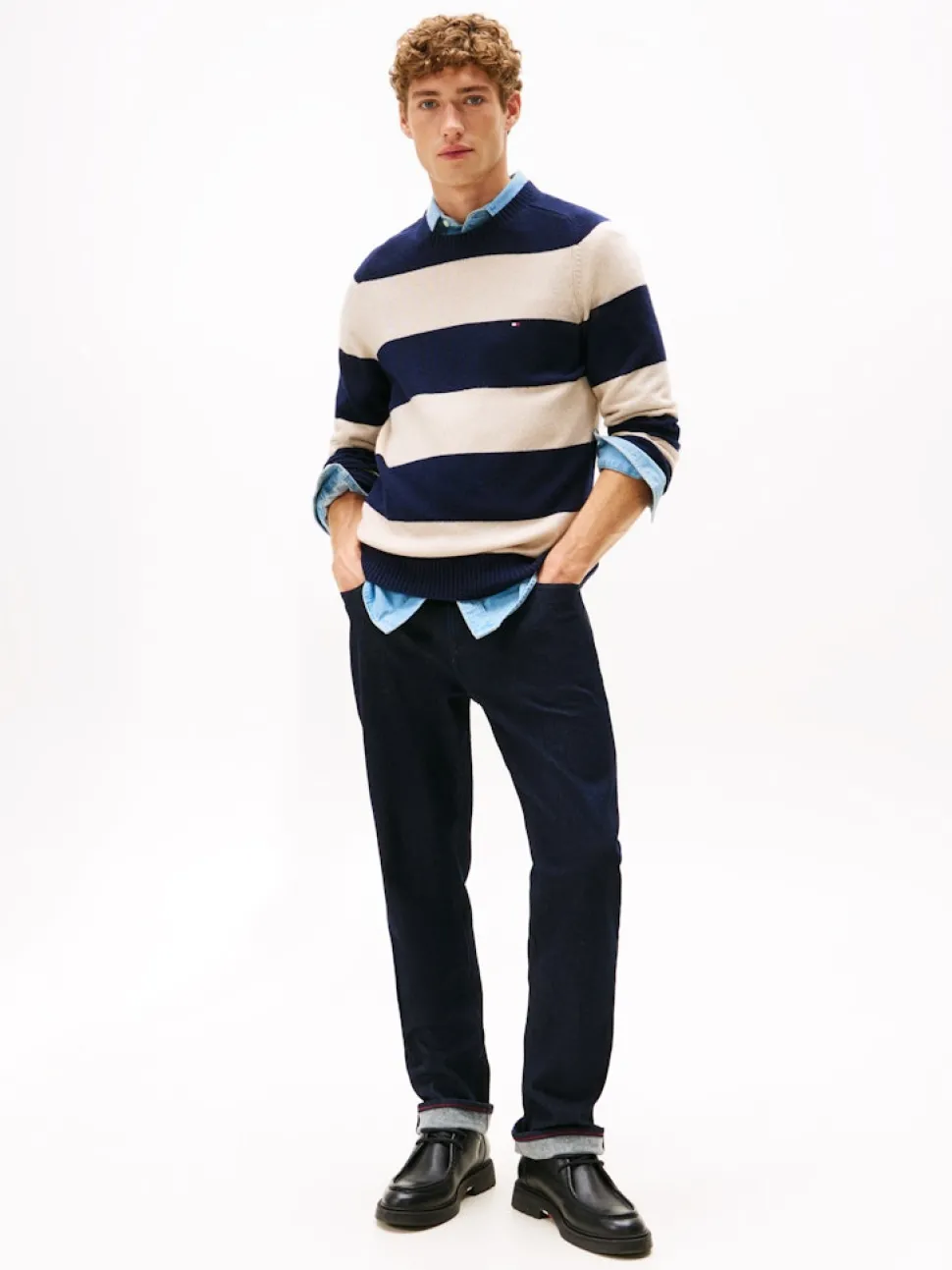 Tommy Hilfiger miesten neulepusero, CLAMBSWOOL CREW NECK Tummansininen Raita