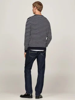 Tommy Hilfiger Miesten Neulepusero, ESSENTIAL COTTON CREW NECK Raidallinen Sininen