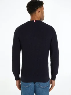Tommy Hilfiger Miesten Neulepusero, OVAL STRUCTURE CREW Tummansininen