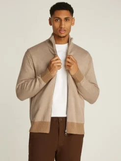 Tommy Hilfiger Miesten Neuletakki, MOULINE ZIP THRU Beige